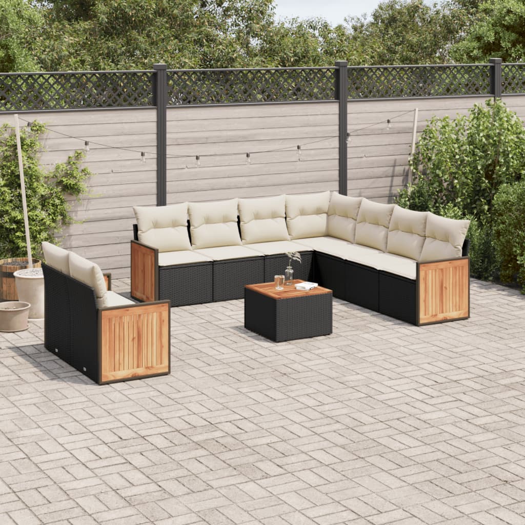 vidaXL Set canapele de grădină cu perne, 10 piese, negru, poliratan vidaXL Set canapele de grădină cu perne, 10 piese, negru, poliratan