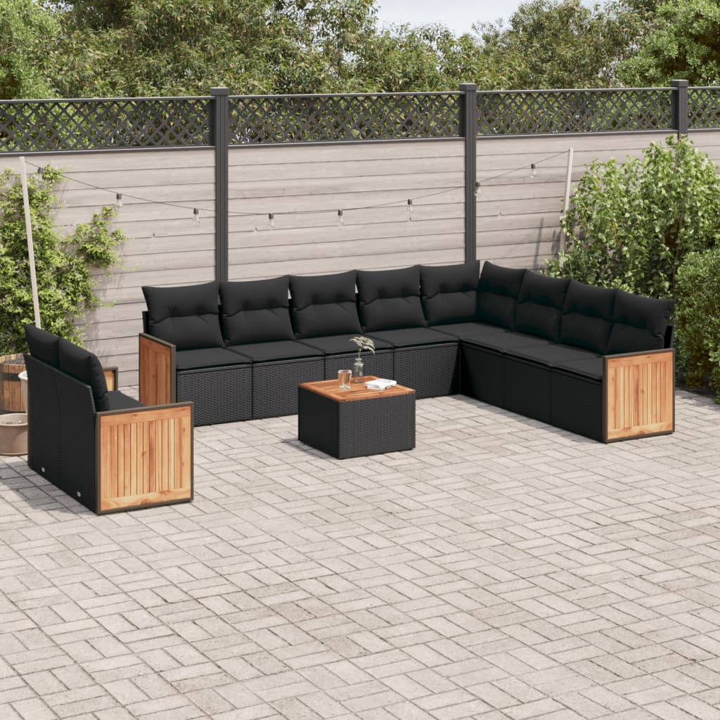 vidaXL Set canapele de grădină cu perne, 11 piese, negru, poliratan vidaXL Set canapele de grădină cu perne, 11 piese, negru, poliratan