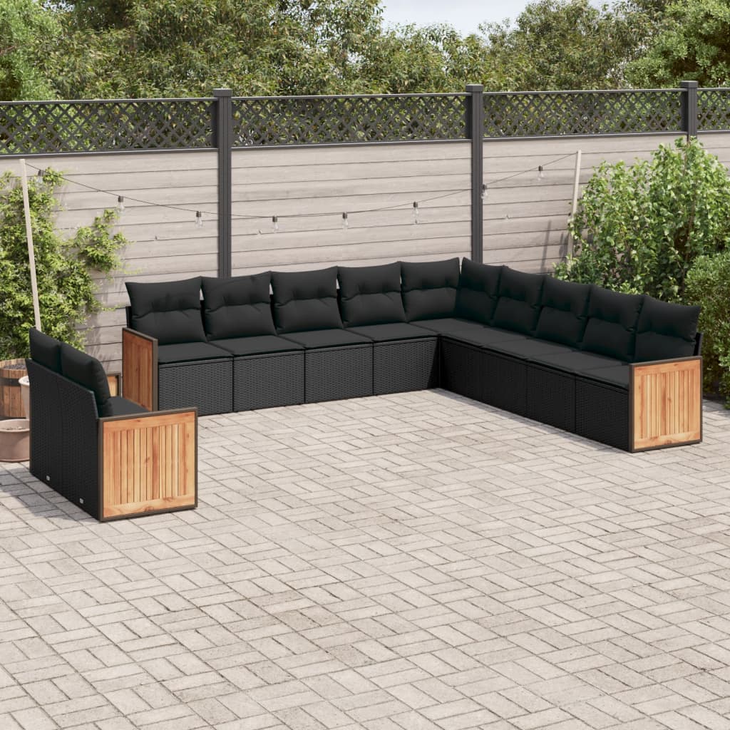 vidaXL Set canapele de grădină cu perne, 11 piese, negru, poliratan vidaXL Set canapele de grădină cu perne, 11 piese, negru, poliratan