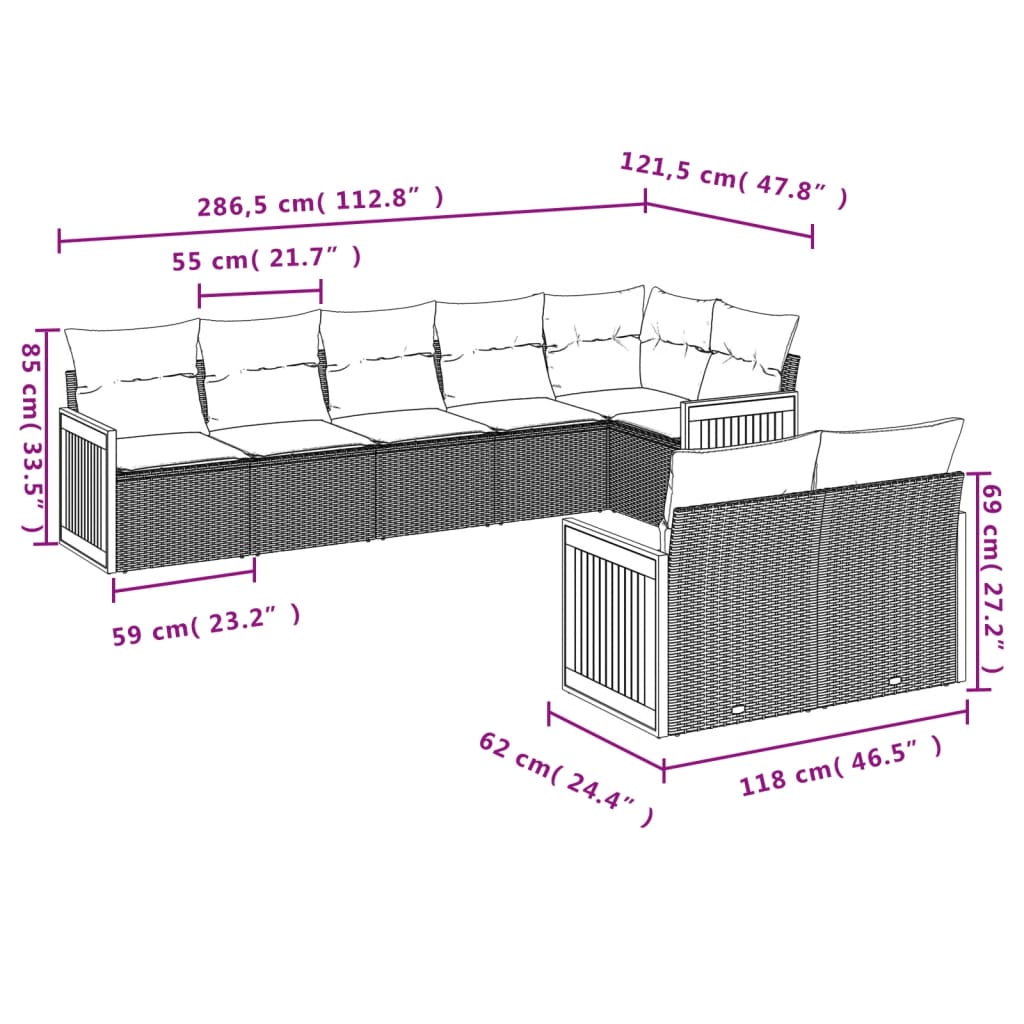 vidaXL Set mobilier de grădină cu perne, 8 piese, negru, poliratan