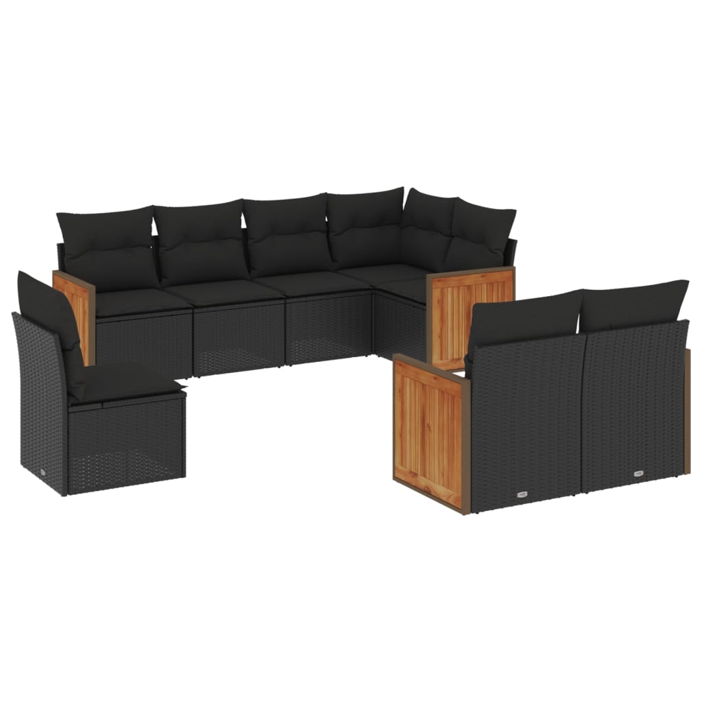 vidaXL Set mobilier de grădină cu perne, 8 piese, negru, poliratan vidaXL Set mobilier de grădină cu perne, 8 piese, negru, poliratan