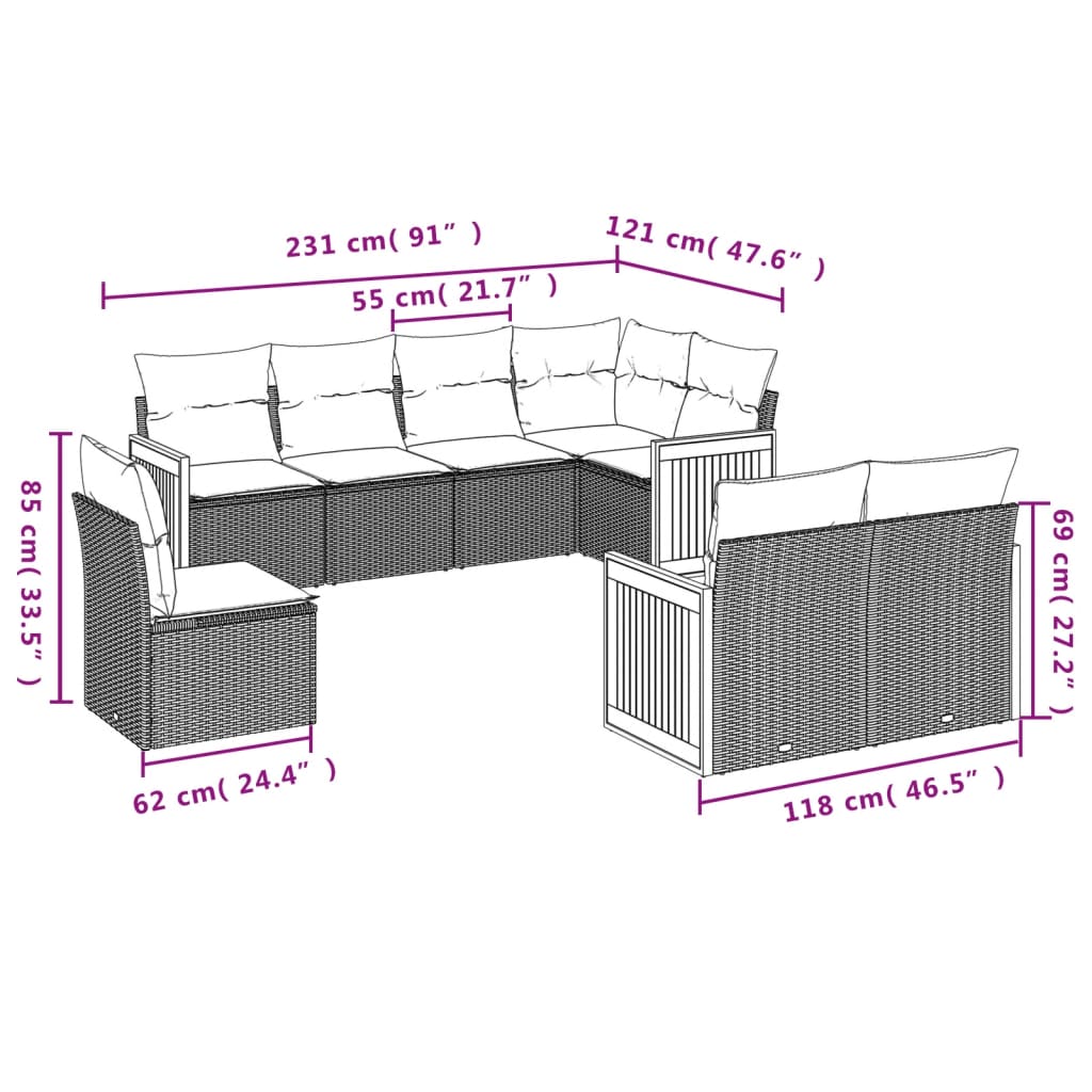 vidaXL Set mobilier de grădină cu perne, 8 piese, negru, poliratan vidaXL Set mobilier de grădină cu perne, 8 piese, negru, poliratan