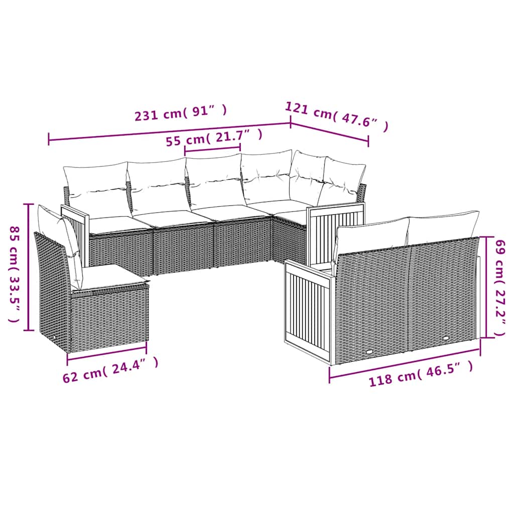 vidaXL Set mobilier de grădină cu perne, 8 piese, negru, poliratan vidaXL Set mobilier de grădină cu perne, 8 piese, negru, poliratan
