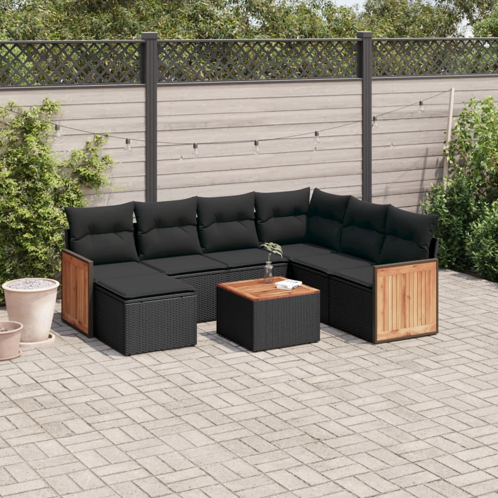 vidaXL Set mobilier de grădină cu perne, 8 piese, negru, poliratan vidaXL Set mobilier de grădină cu perne, 8 piese, negru, poliratan