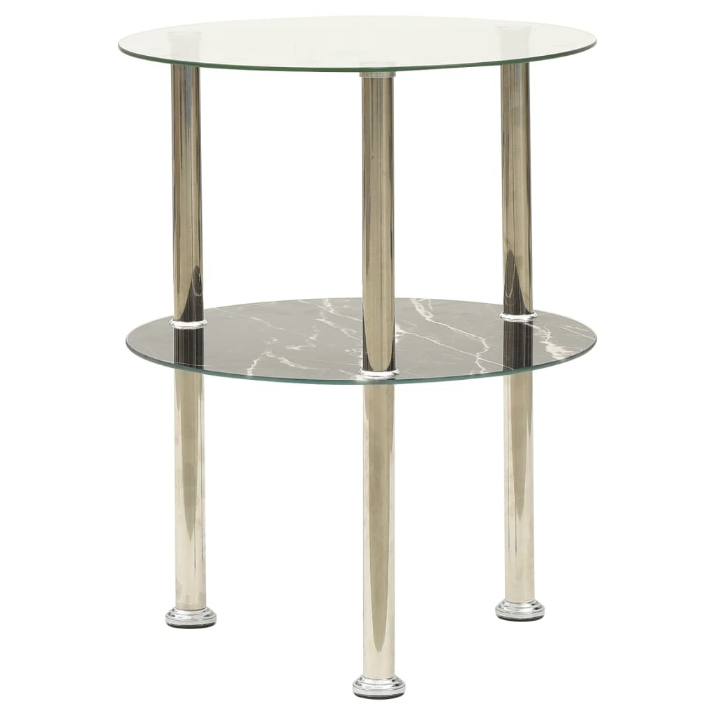 vidaXL Masă laterală 2 niv. transparent/negru marmură 38 cm sticlă vidaXL Masă laterală 2 niv. transparent/negru marmură 38 cm sticlă