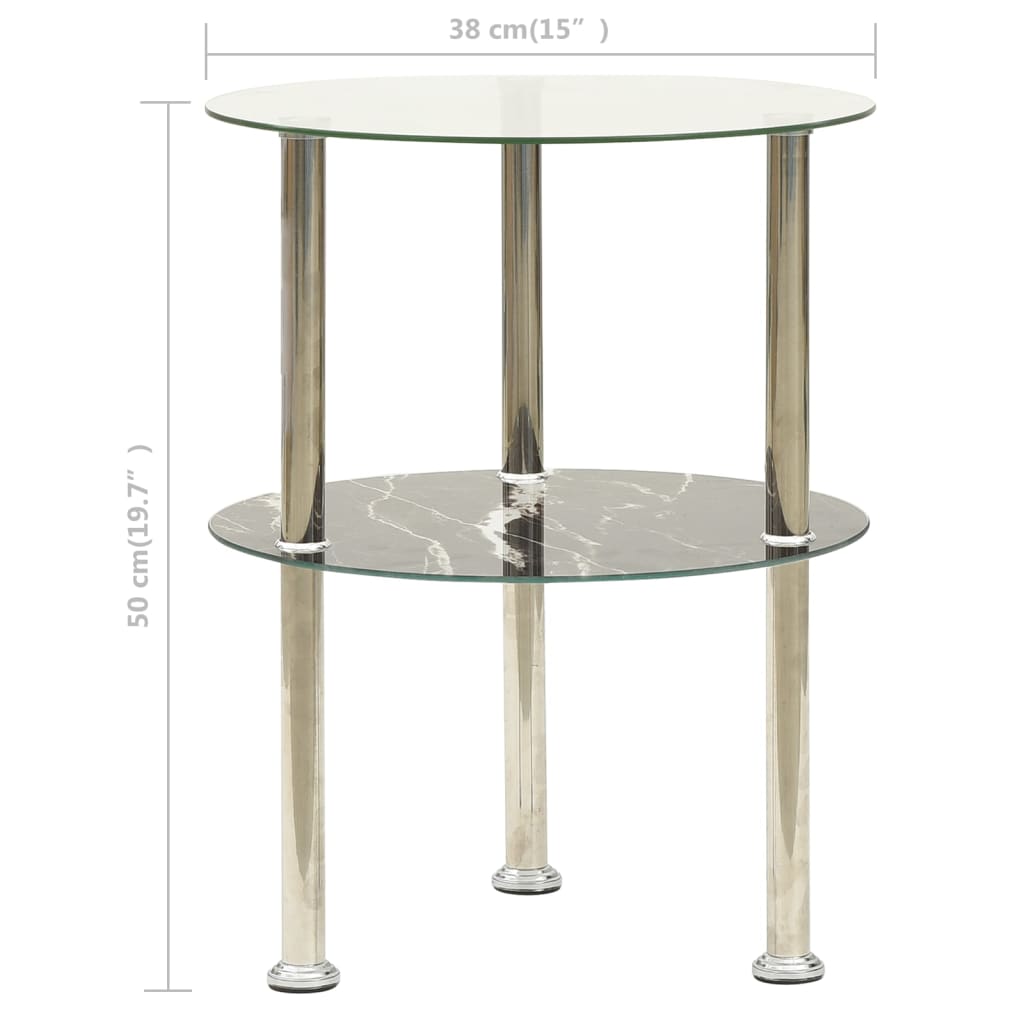 vidaXL Masă laterală 2 niv. transparent/negru marmură 38 cm sticlă vidaXL Masă laterală 2 niv. transparent/negru marmură 38 cm sticlă