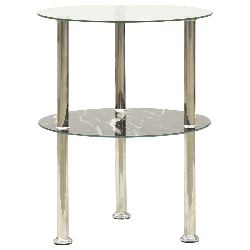 vidaXL Masă laterală 2 niv. transparent/negru marmură 38 cm sticlă vidaXL Masă laterală 2 niv. transparent/negru marmură 38 cm sticlă
