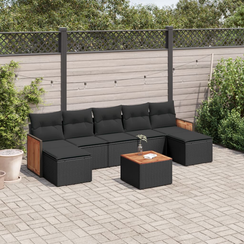 vidaXL Set mobilier de grădină cu perne, 8 piese, negru, poliratan vidaXL Set mobilier de grădină cu perne, 8 piese, negru, poliratan