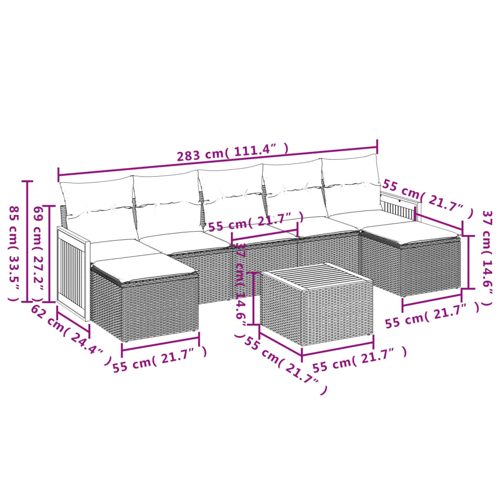 vidaXL Set mobilier de grădină cu perne, 8 piese, negru, poliratan vidaXL Set mobilier de grădină cu perne, 8 piese, negru, poliratan