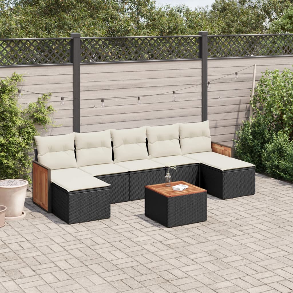 vidaXL Set mobilier de grădină cu perne, 8 piese, negru, poliratan vidaXL Set mobilier de grădină cu perne, 8 piese, negru, poliratan