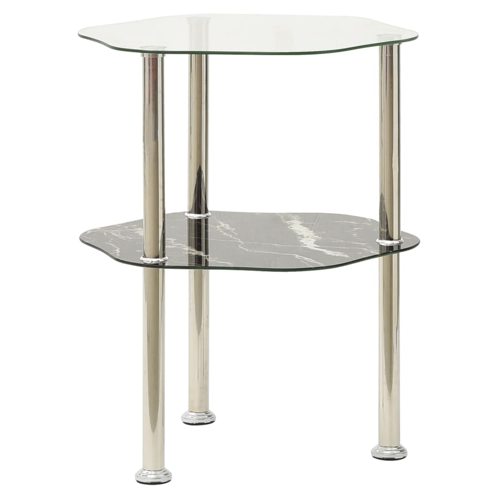 vidaXL Masă laterală 2niv. transparent/negru marmură 38x38x50cm sticlă vidaXL Masă laterală 2niv. transparent/negru marmură 38x38x50cm sticlă