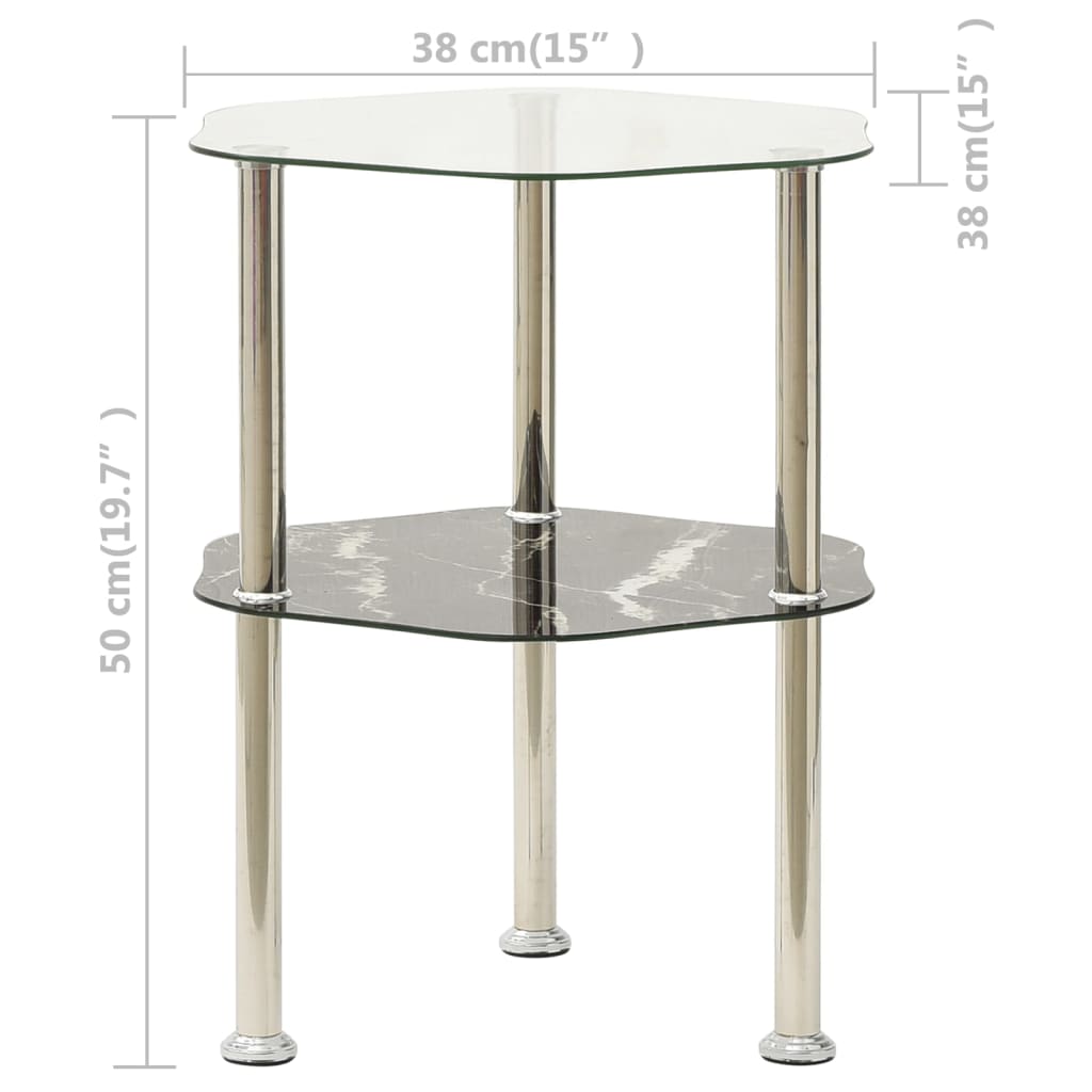 vidaXL Masă laterală 2niv. transparent/negru marmură 38x38x50cm sticlă vidaXL Masă laterală 2niv. transparent/negru marmură 38x38x50cm sticlă