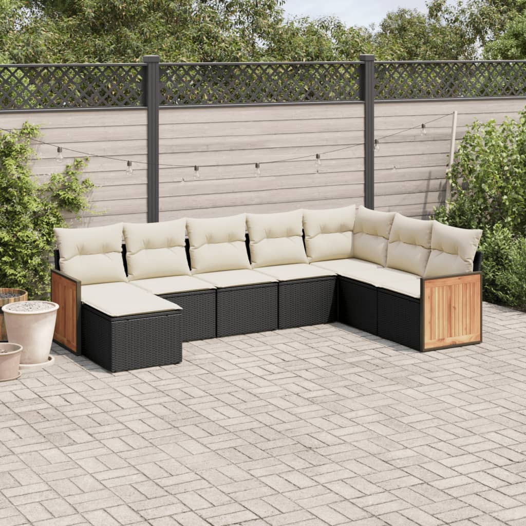 vidaXL Set mobilier de grădină cu perne, 8 piese, negru, poliratan vidaXL Set mobilier de grădină cu perne, 8 piese, negru, poliratan