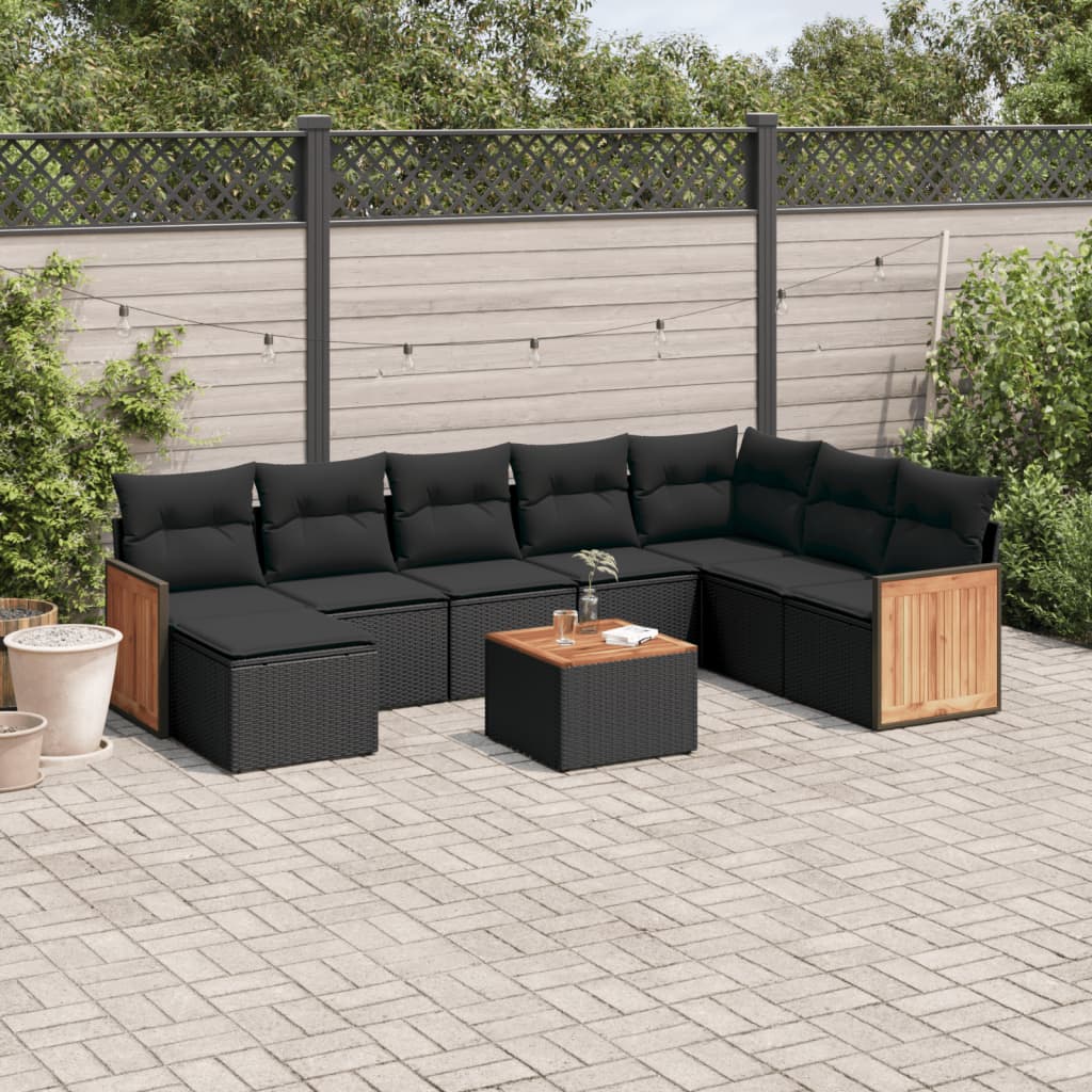 vidaXL Set mobilier de grădină cu perne, 9 piese, negru, poliratan vidaXL Set mobilier de grădină cu perne, 9 piese, negru, poliratan