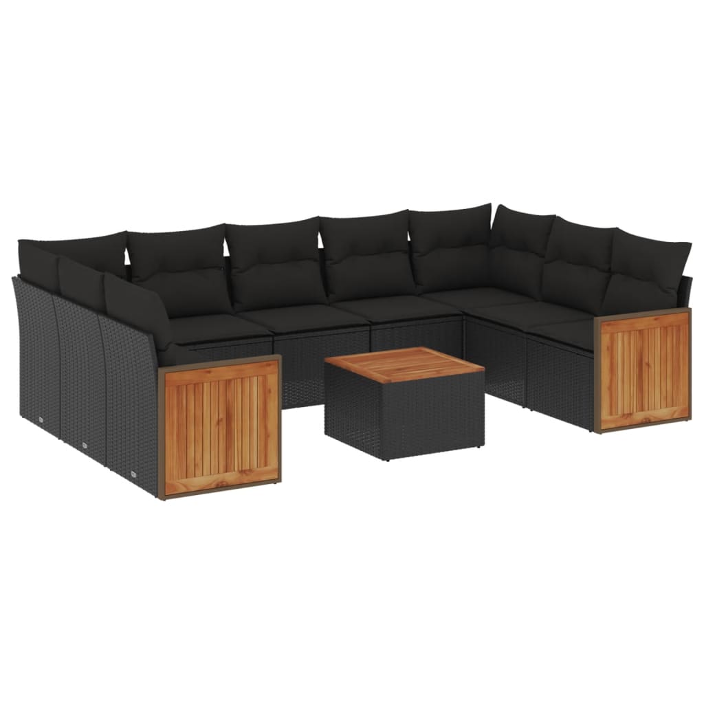 vidaXL Set canapele de grădină cu perne, 10 piese, negru, poliratan vidaXL Set canapele de grădină cu perne, 10 piese, negru, poliratan