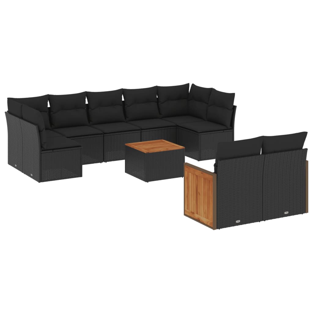 vidaXL Set canapele de grădină cu perne, 10 piese, negru, poliratan