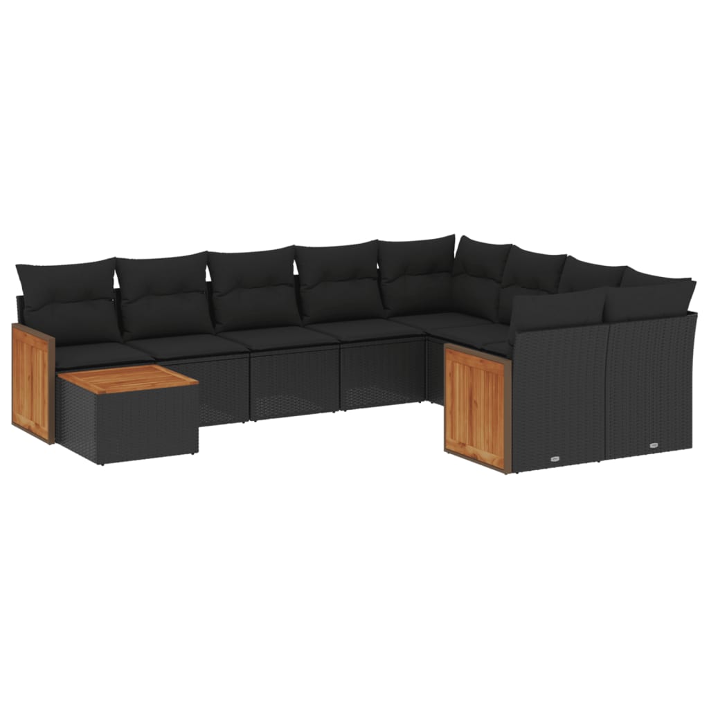 vidaXL Set canapele de grădină cu perne, 10 piese, negru, poliratan