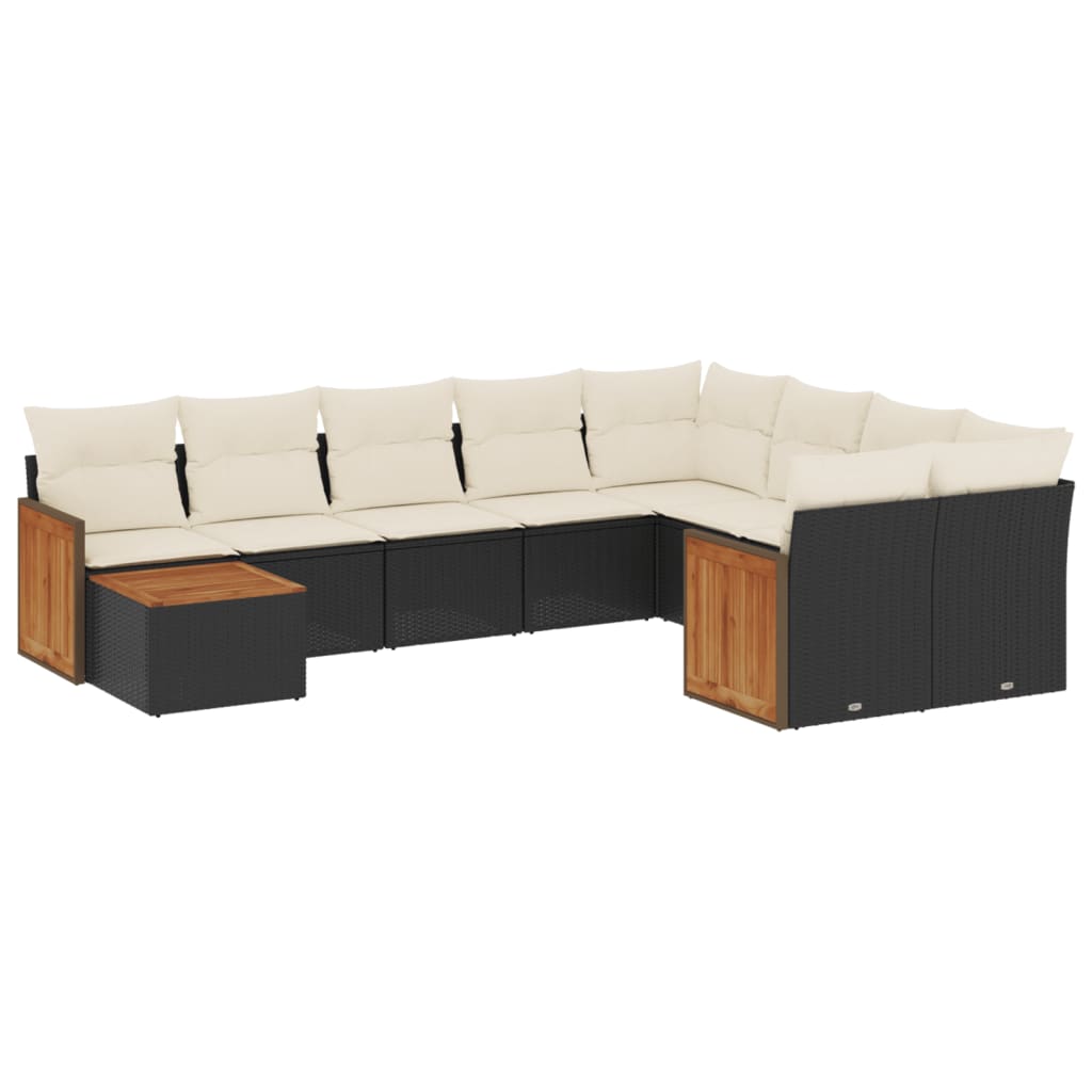 vidaXL Set canapele de grădină cu perne, 10 piese, negru, poliratan