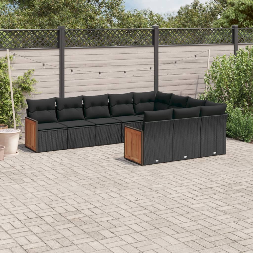vidaXL Set canapele de grădină cu perne, 10 piese, negru, poliratan vidaXL Set canapele de grădină cu perne, 10 piese, negru, poliratan