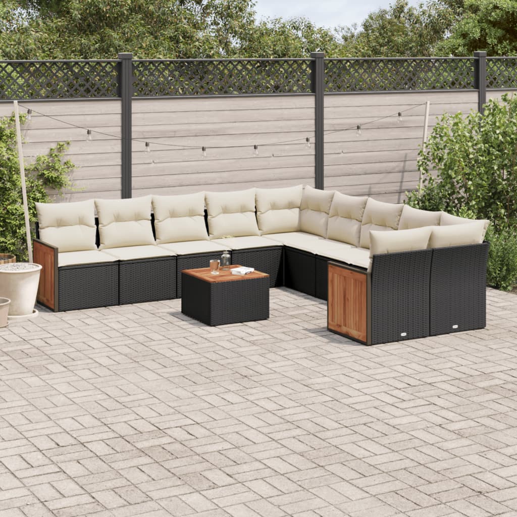 vidaXL Set canapele de grădină cu perne, 11 piese, negru, poliratan vidaXL Set canapele de grădină cu perne, 11 piese, negru, poliratan