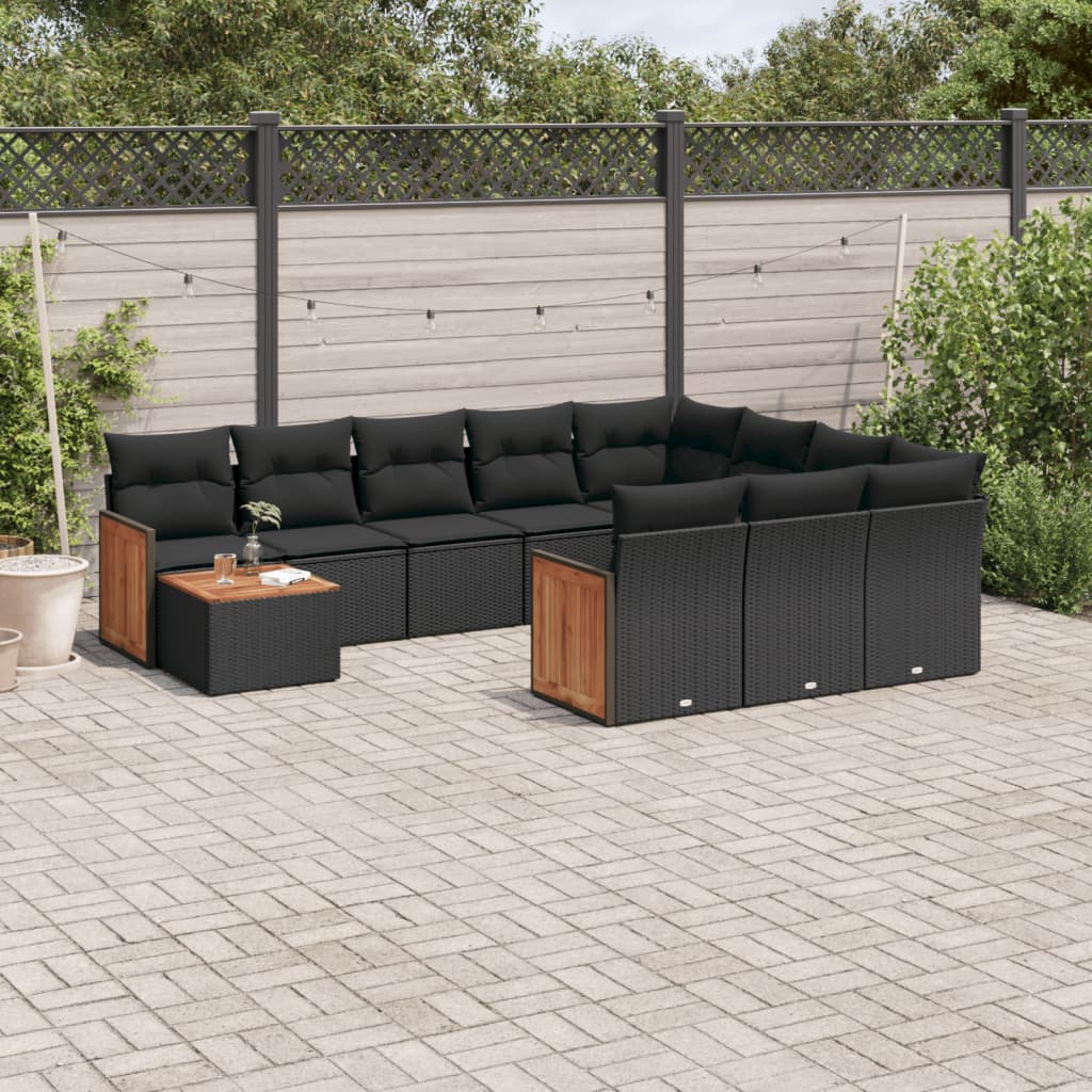 vidaXL Set canapele de grădină cu perne, 11 piese, negru, poliratan vidaXL Set canapele de grădină cu perne, 11 piese, negru, poliratan