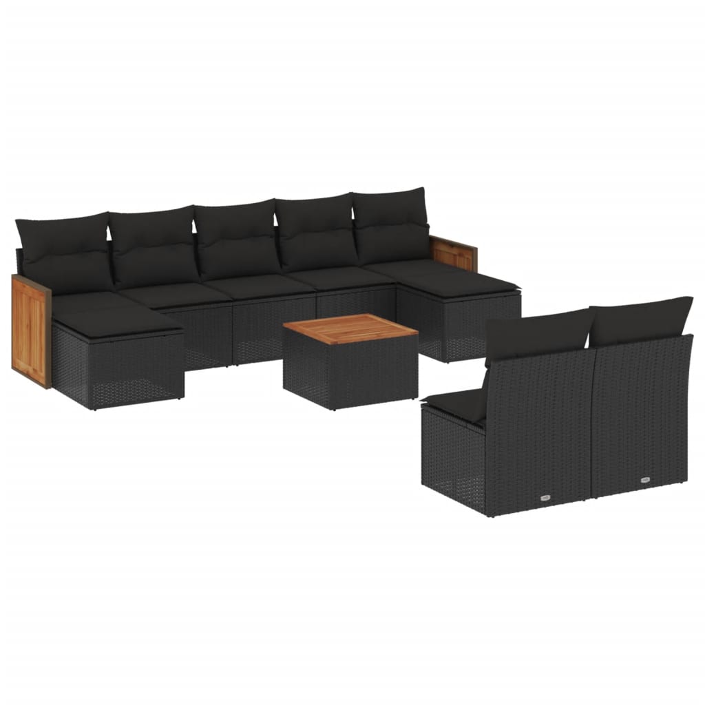 vidaXL Set canapele de grădină cu perne, 10 piese, negru, poliratan