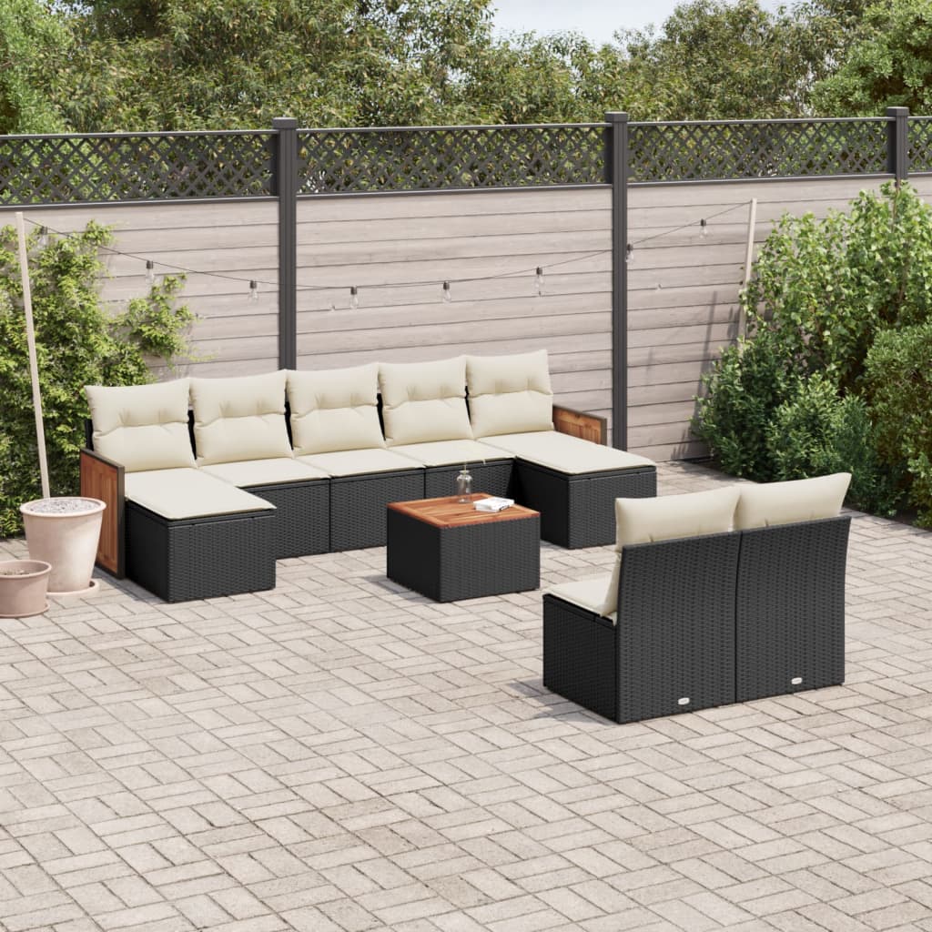 vidaXL Set canapele de grădină cu perne, 10 piese, negru, poliratan vidaXL Set canapele de grădină cu perne, 10 piese, negru, poliratan