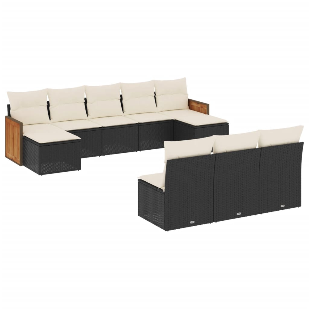 vidaXL Set canapele de grădină cu perne, 10 piese, negru, poliratan
