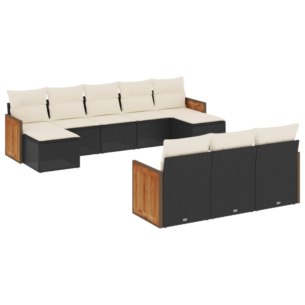 vidaXL Set canapele de grădină cu perne, 10 piese, negru, poliratan vidaXL Set canapele de grădină cu perne, 10 piese, negru, poliratan