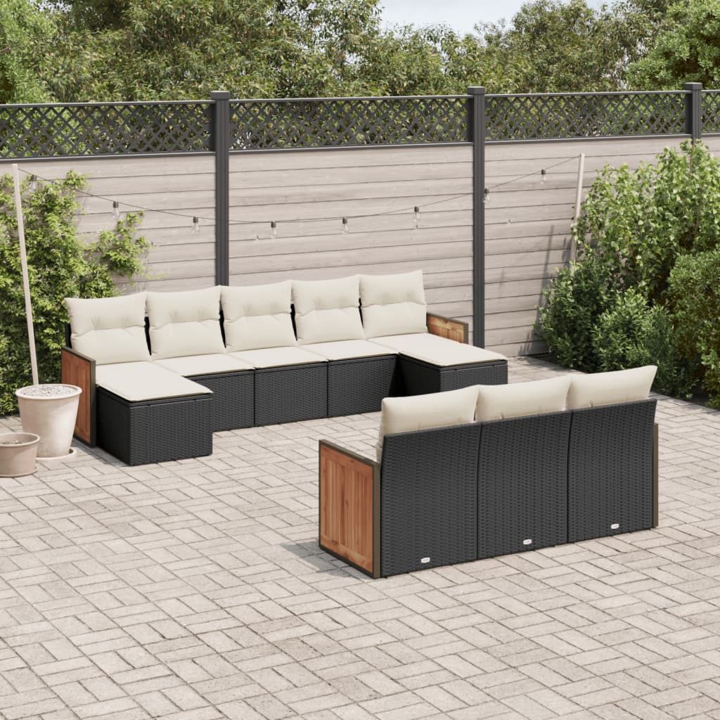 vidaXL Set canapele de grădină cu perne, 10 piese, negru, poliratan vidaXL Set canapele de grădină cu perne, 10 piese, negru, poliratan