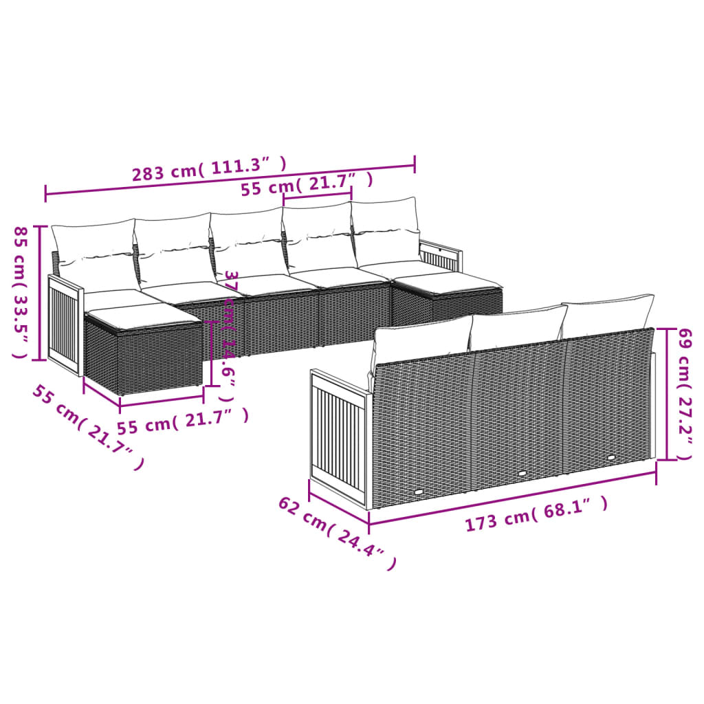 vidaXL Set canapele de grădină cu perne, 10 piese, bej, poliratan vidaXL Set canapele de grădină cu perne, 10 piese, bej, poliratan