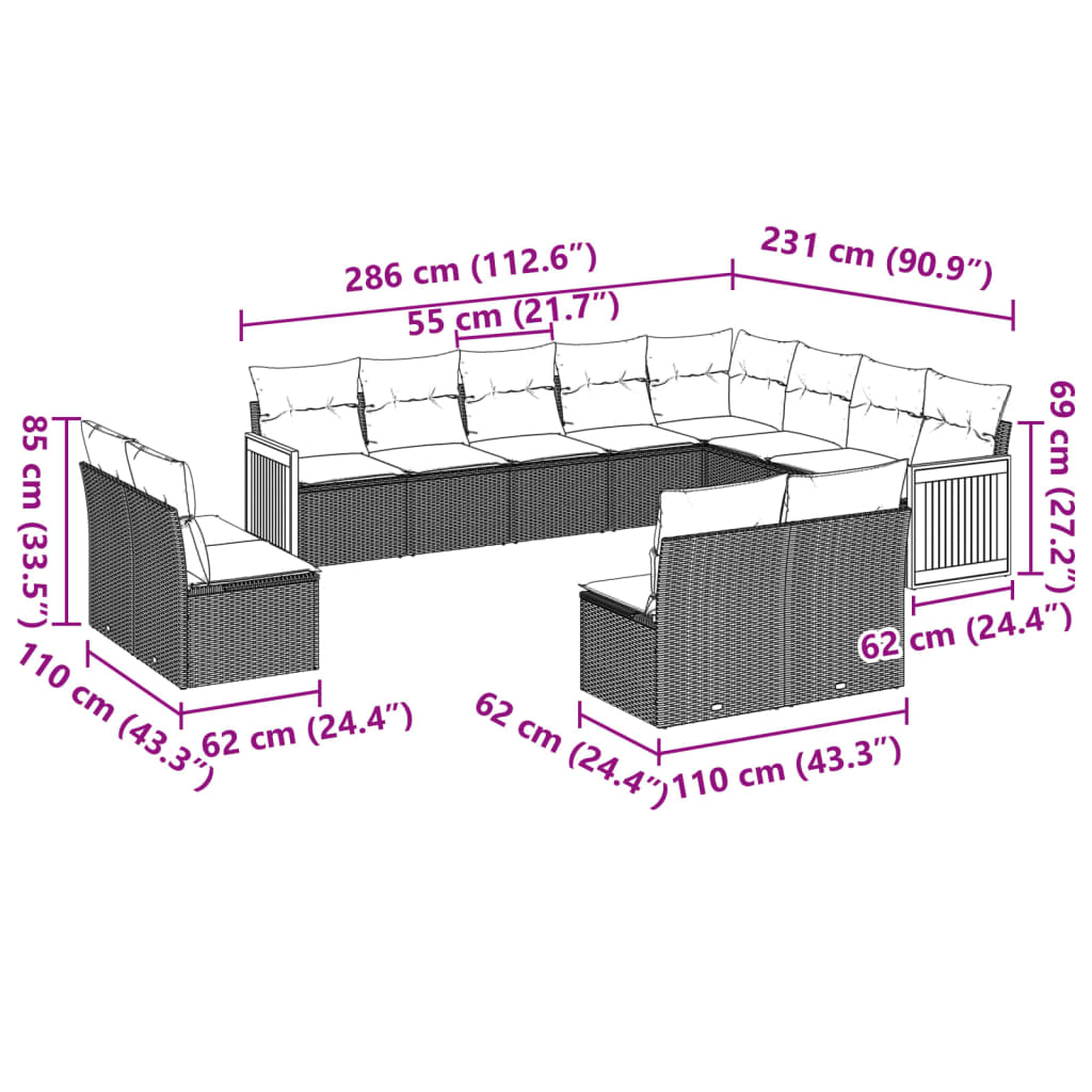 vidaXL Set canapele de grădină cu perne, 12 piese, bej, poliratan vidaXL Set canapele de grădină cu perne, 12 piese, bej, poliratan