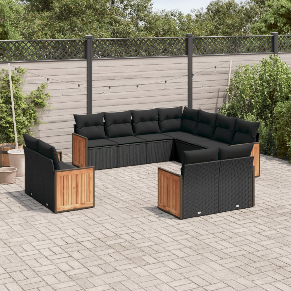 vidaXL Set canapele de grădină cu perne, 11 piese, negru, poliratan vidaXL Set canapele de grădină cu perne, 11 piese, negru, poliratan