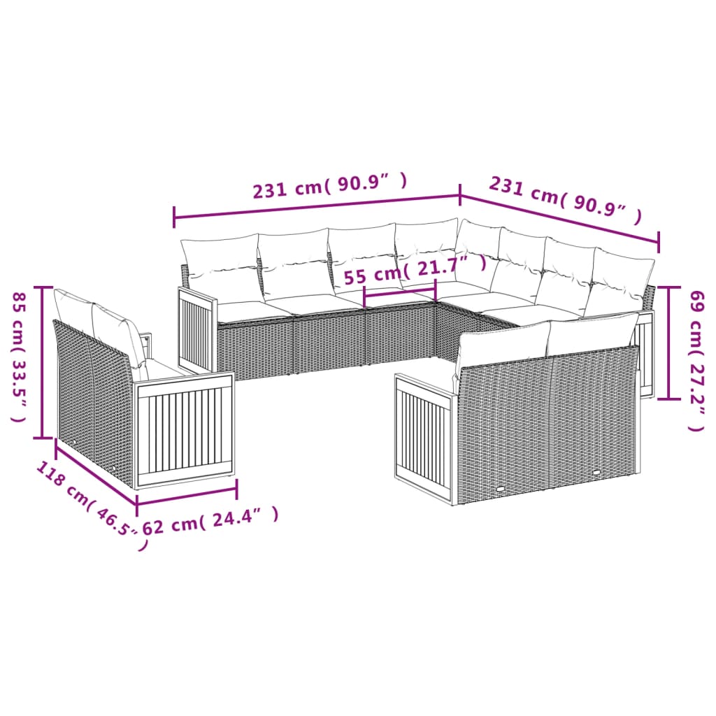 vidaXL Set canapele de grădină cu perne, 11 piese, bej, poliratan vidaXL Set canapele de grădină cu perne, 11 piese, bej, poliratan