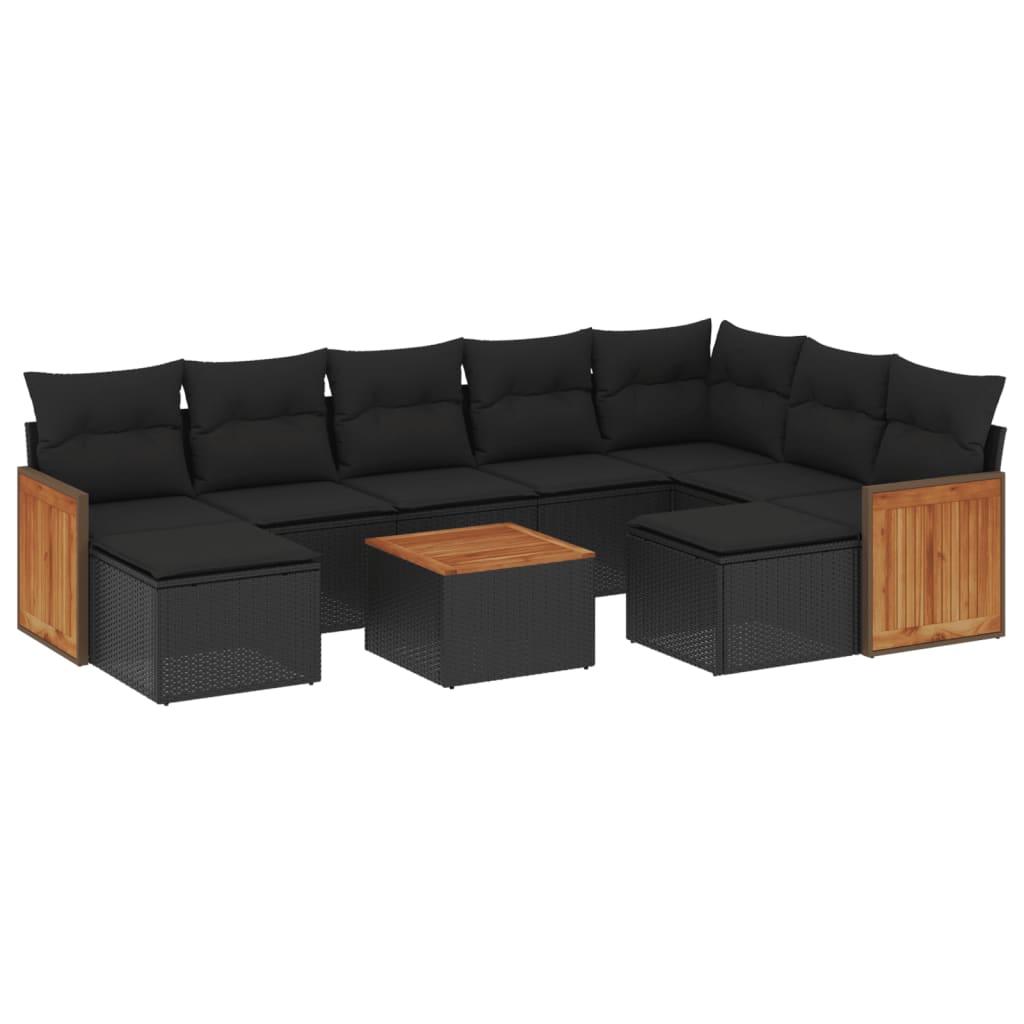 vidaXL Set canapele de grădină cu perne, 10 piese, negru, poliratan