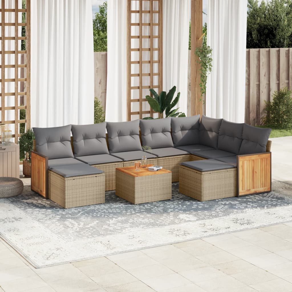 vidaXL Set canapele de grădină cu perne, 10 piese, bej, poliratan