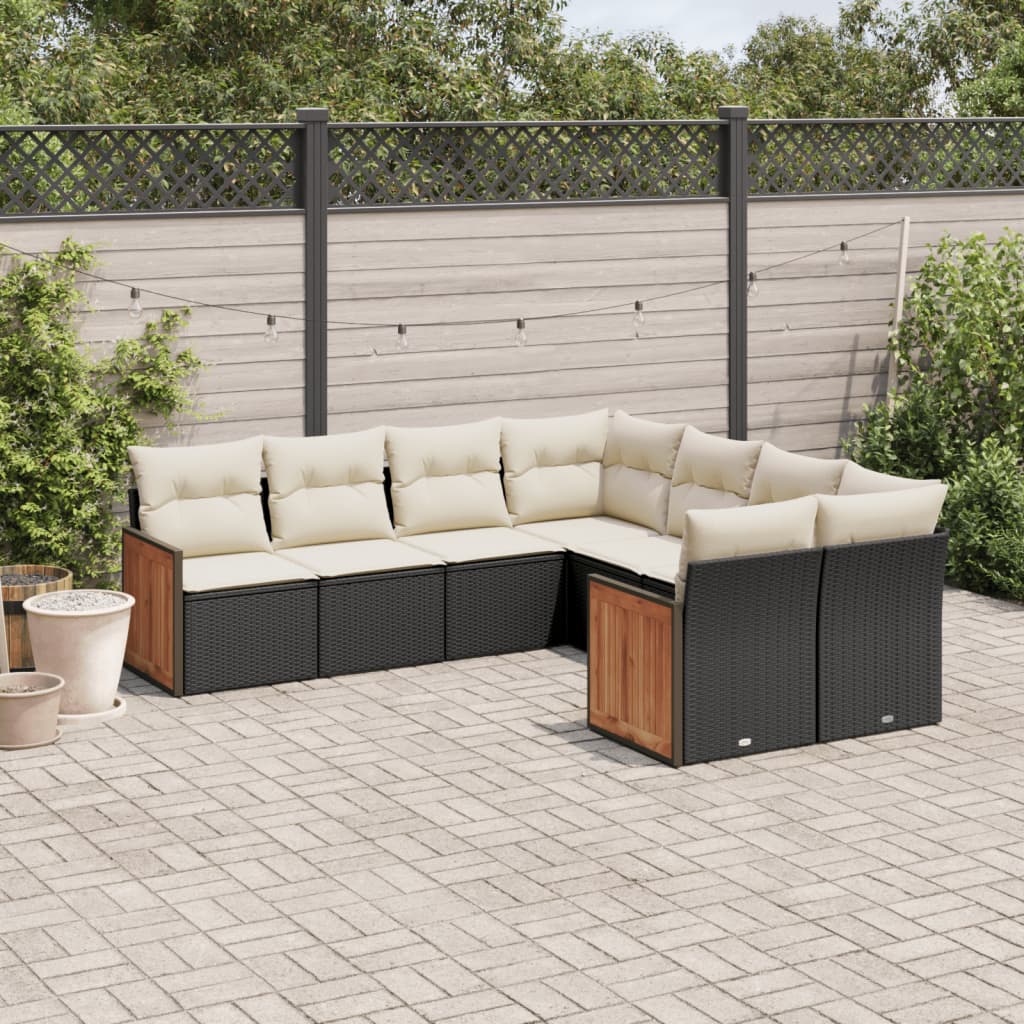vidaXL Set mobilier de grădină cu perne, 8 piese, negru, poliratan vidaXL Set mobilier de grădină cu perne, 8 piese, negru, poliratan