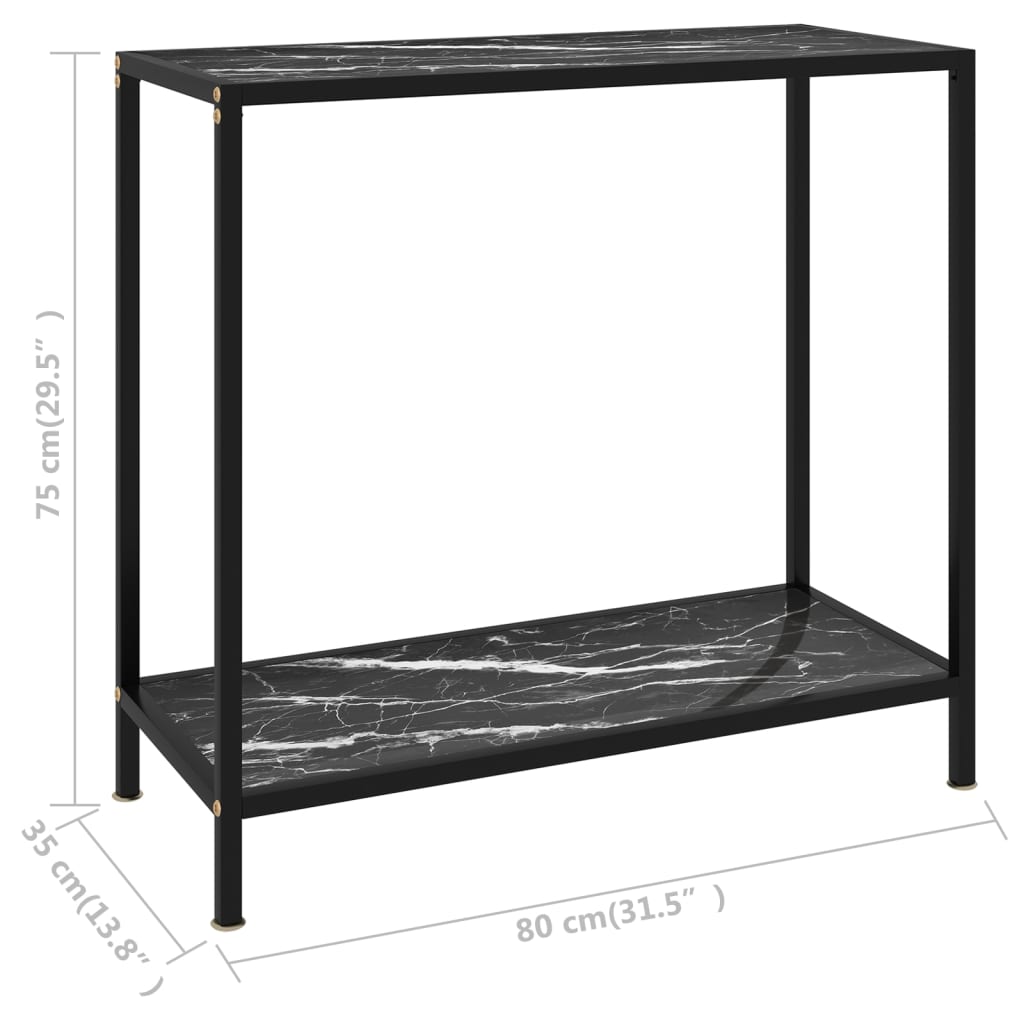 vidaXL Masă consolă, negru, 80 x 35 x 75 cm, sticlă securizată