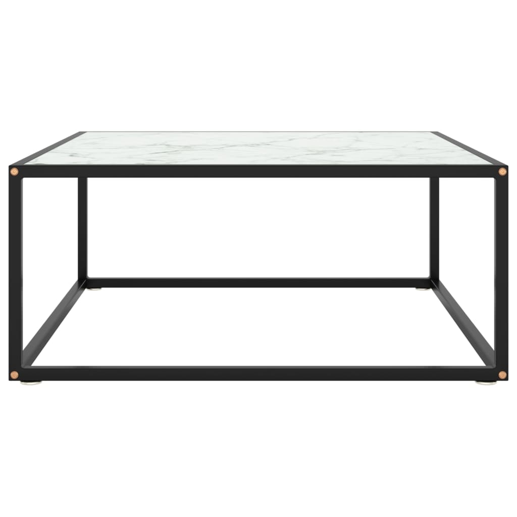vidaXL Măsuță de cafea, neagră cu sticlă albă marmorată, 80x80x35 cm vidaXL Măsuță de cafea, neagră cu sticlă albă marmorată, 80x80x35 cm