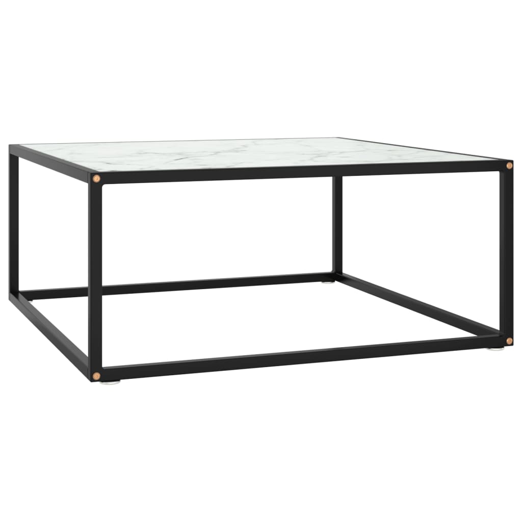 vidaXL Măsuță de cafea, neagră cu sticlă albă marmorată, 80x80x35 cm vidaXL Măsuță de cafea, neagră cu sticlă albă marmorată, 80x80x35 cm