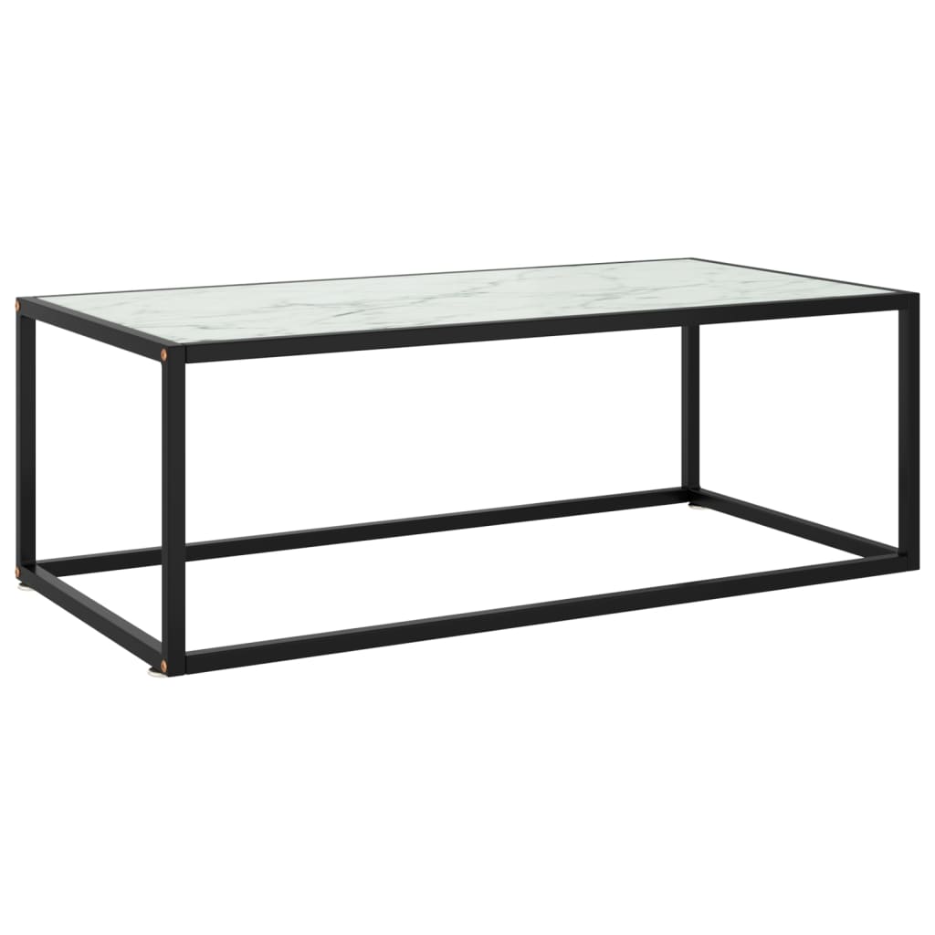 vidaXL Măsuță de cafea, negru & sticlă albă marmorată, 100x50x35 cm vidaXL Măsuță de cafea, negru & sticlă albă marmorată, 100x50x35 cm