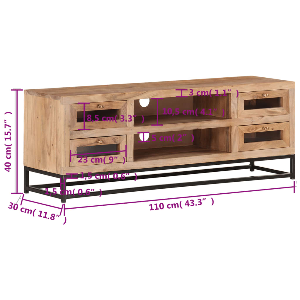 vidaXL Comodă TV, 110x30x40 cm, lemn masiv de acacia
