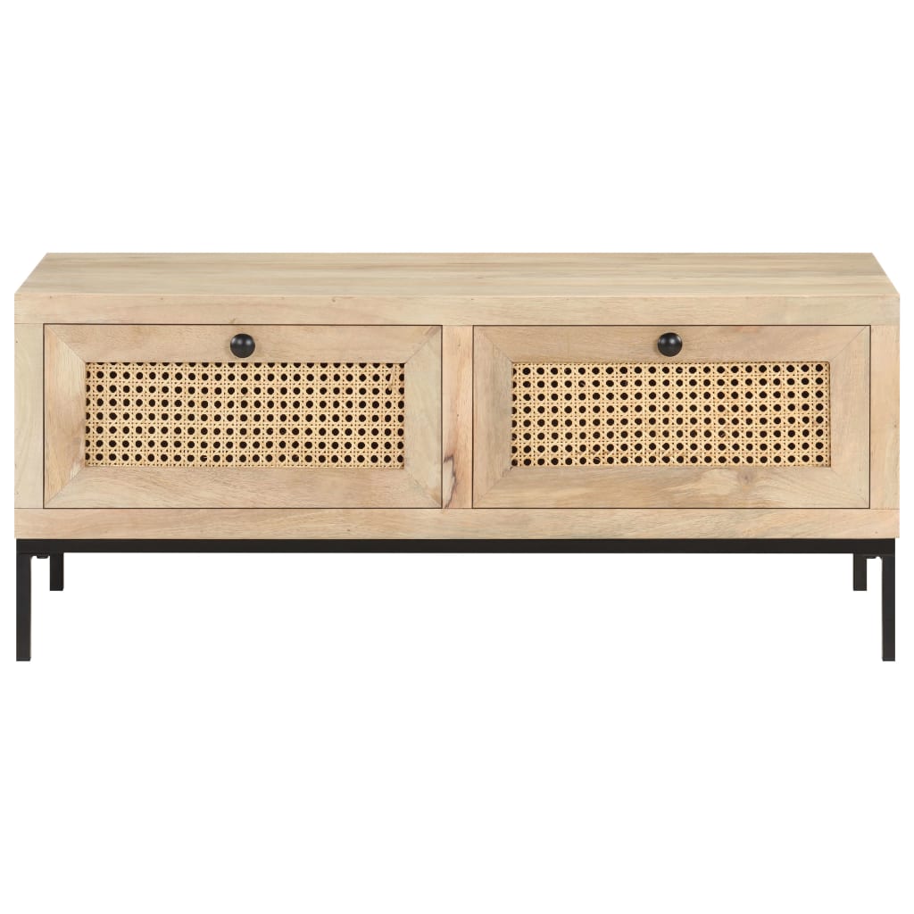 vidaXL Măsuță cafea, 90x50x37 cm, lemn masiv mango și trestie naturală vidaXL Măsuță cafea, 90x50x37 cm, lemn masiv mango și trestie naturală