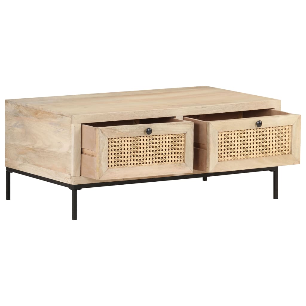vidaXL Măsuță cafea, 90x50x37 cm, lemn masiv mango și trestie naturală vidaXL Măsuță cafea, 90x50x37 cm, lemn masiv mango și trestie naturală