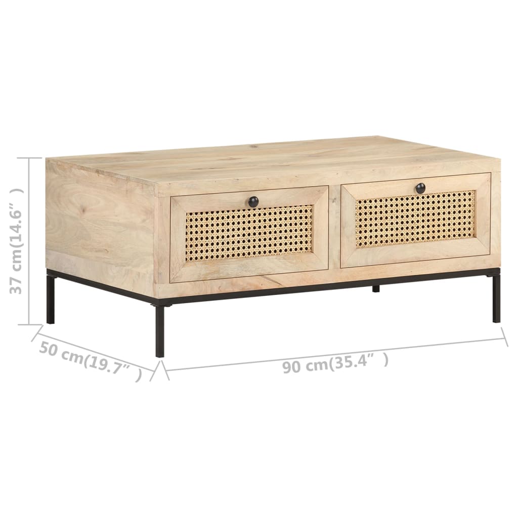 vidaXL Măsuță cafea, 90x50x37 cm, lemn masiv mango și trestie naturală vidaXL Măsuță cafea, 90x50x37 cm, lemn masiv mango și trestie naturală