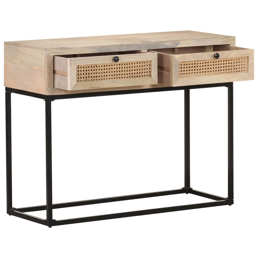 vidaXL Masă consolă, 100x35x76 cm, lemn masiv mango/trestie naturală vidaXL Masă consolă, 100x35x76 cm, lemn masiv mango/trestie naturală