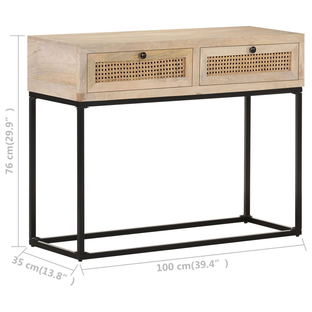 vidaXL Masă consolă, 100x35x76 cm, lemn masiv mango/trestie naturală vidaXL Masă consolă, 100x35x76 cm, lemn masiv mango/trestie naturală