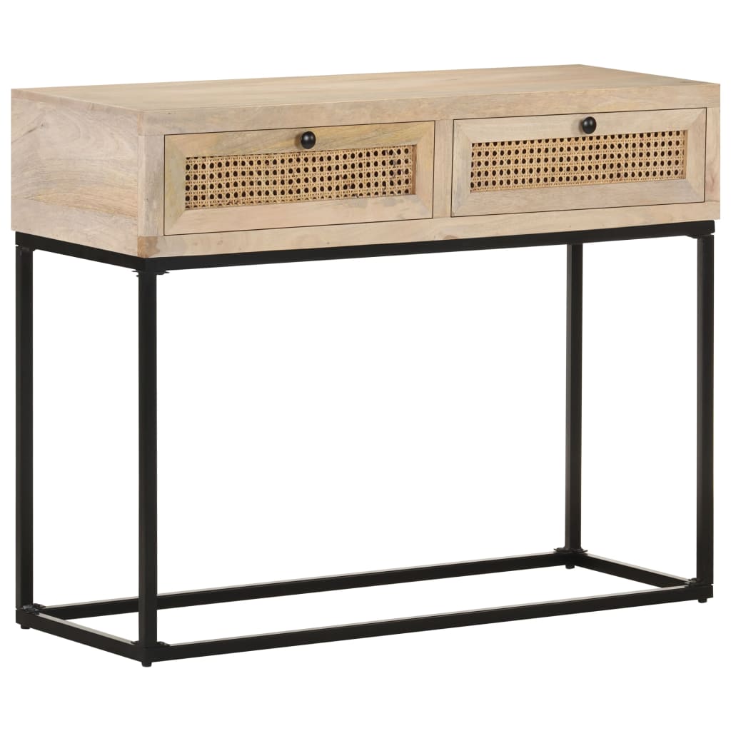 vidaXL Masă consolă, 100x35x76 cm, lemn masiv mango/trestie naturală vidaXL Masă consolă, 100x35x76 cm, lemn masiv mango/trestie naturală