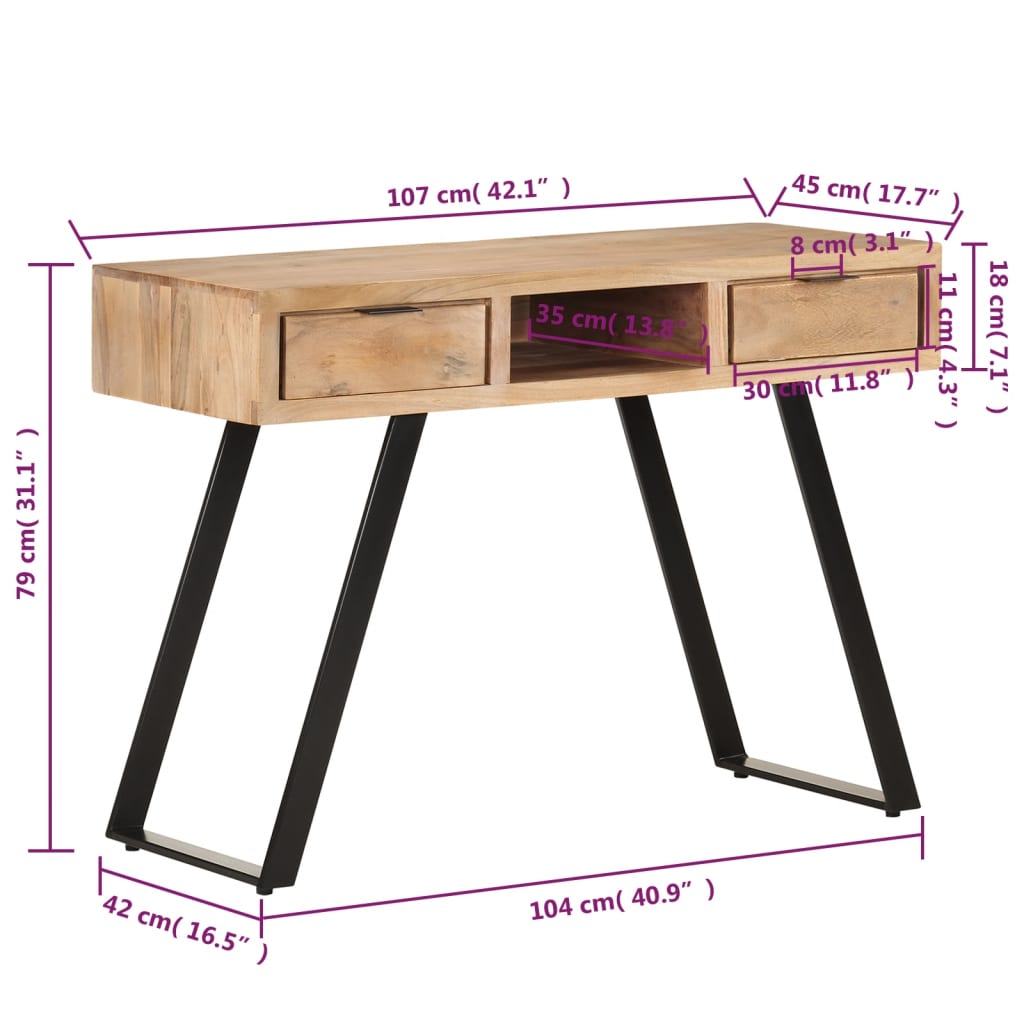 vidaXL Birou, 107x45x79 cm, lemn masiv acacia cu margini naturale vidaXL Birou, 107x45x79 cm, lemn masiv acacia cu margini naturale