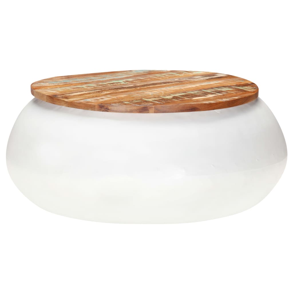 vidaXL Măsuță de cafea, alb, 68x68x30 cm, lemn masiv reciclat